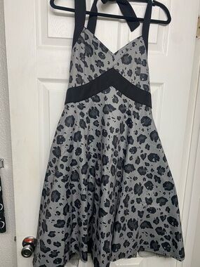 Killstar Grey and Black Leopard Halter Fit-and-Flare Dress. New With Tags!